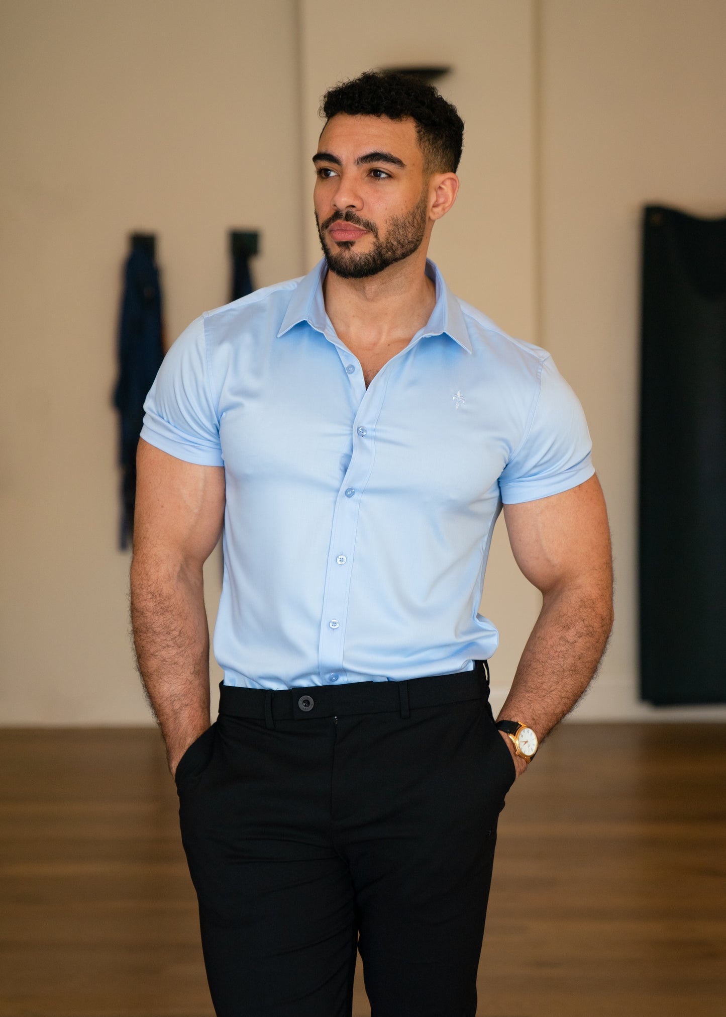 Slim Fit Short Sleeve Shirt Pale Blue