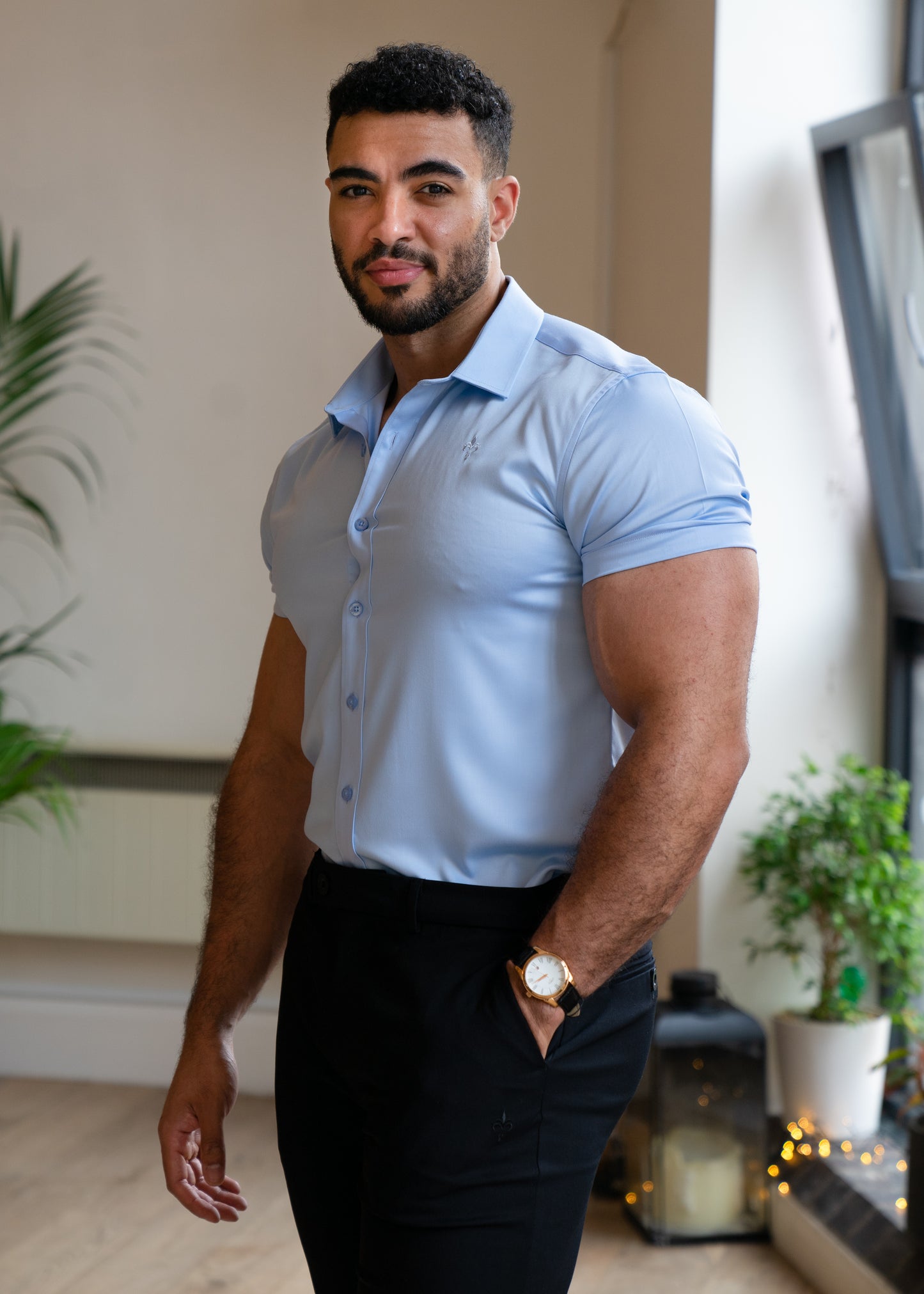 Slim Fit Short Sleeve Shirt Pale Blue