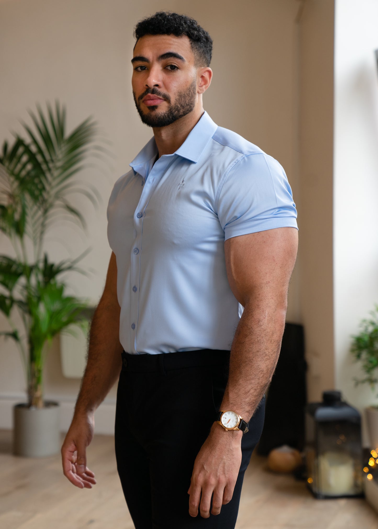Slim Fit Short Sleeve Shirt Pale Blue