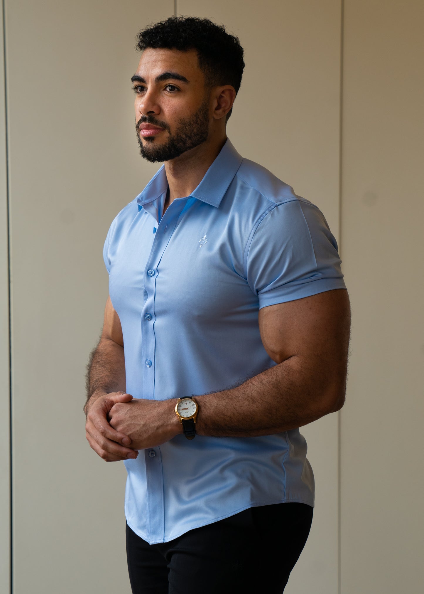 Slim Fit Short Sleeve Shirt Pale Blue