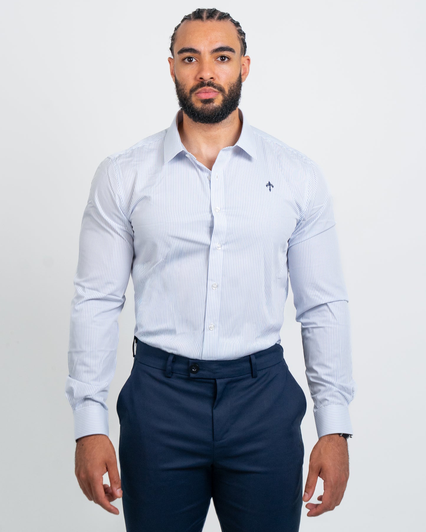 NEW! Tailored Fit Long Sleeve Shirt Pin Stripe White/ Blue
