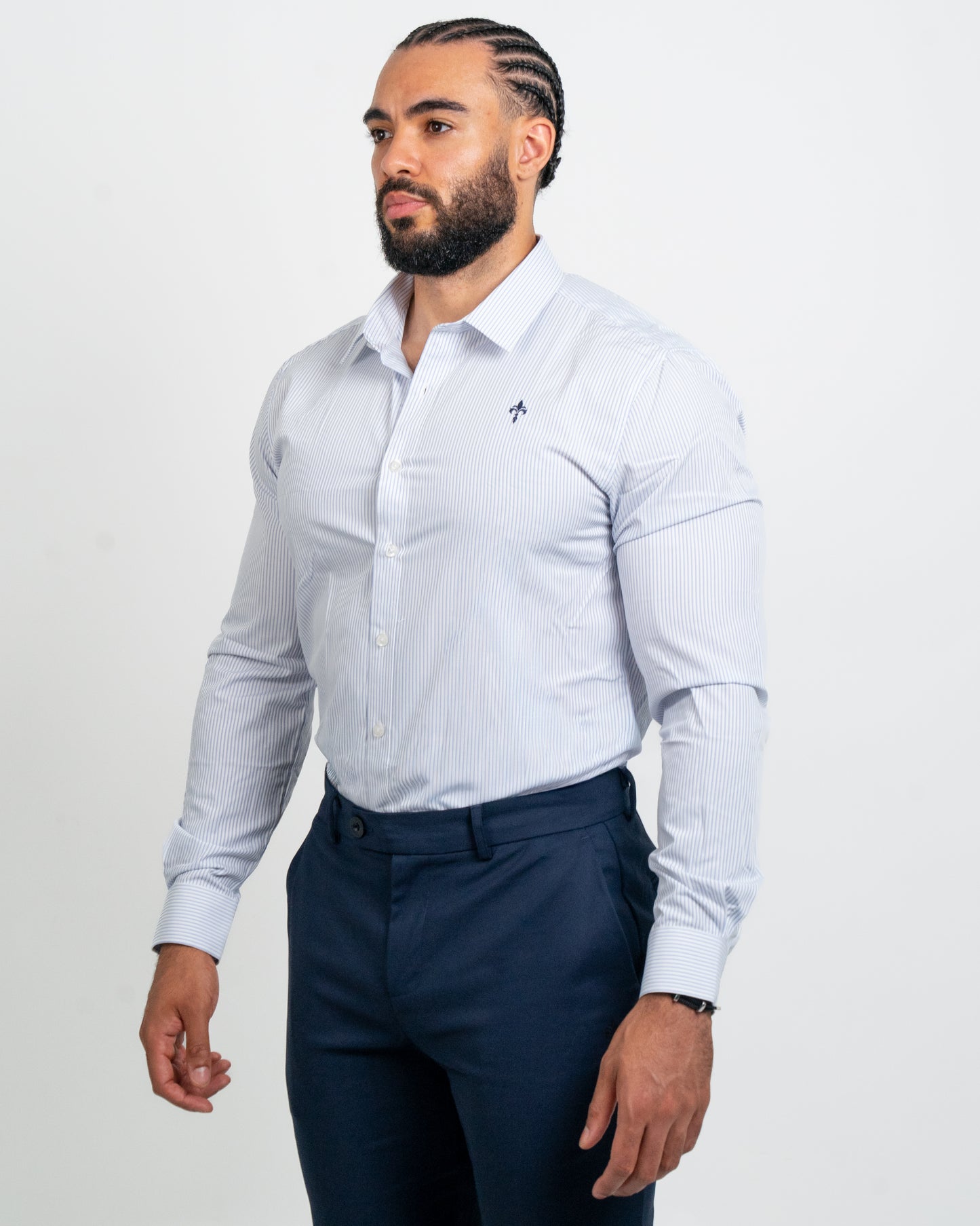 NEW! Tailored Fit Long Sleeve Shirt Pin Stripe White/ Blue