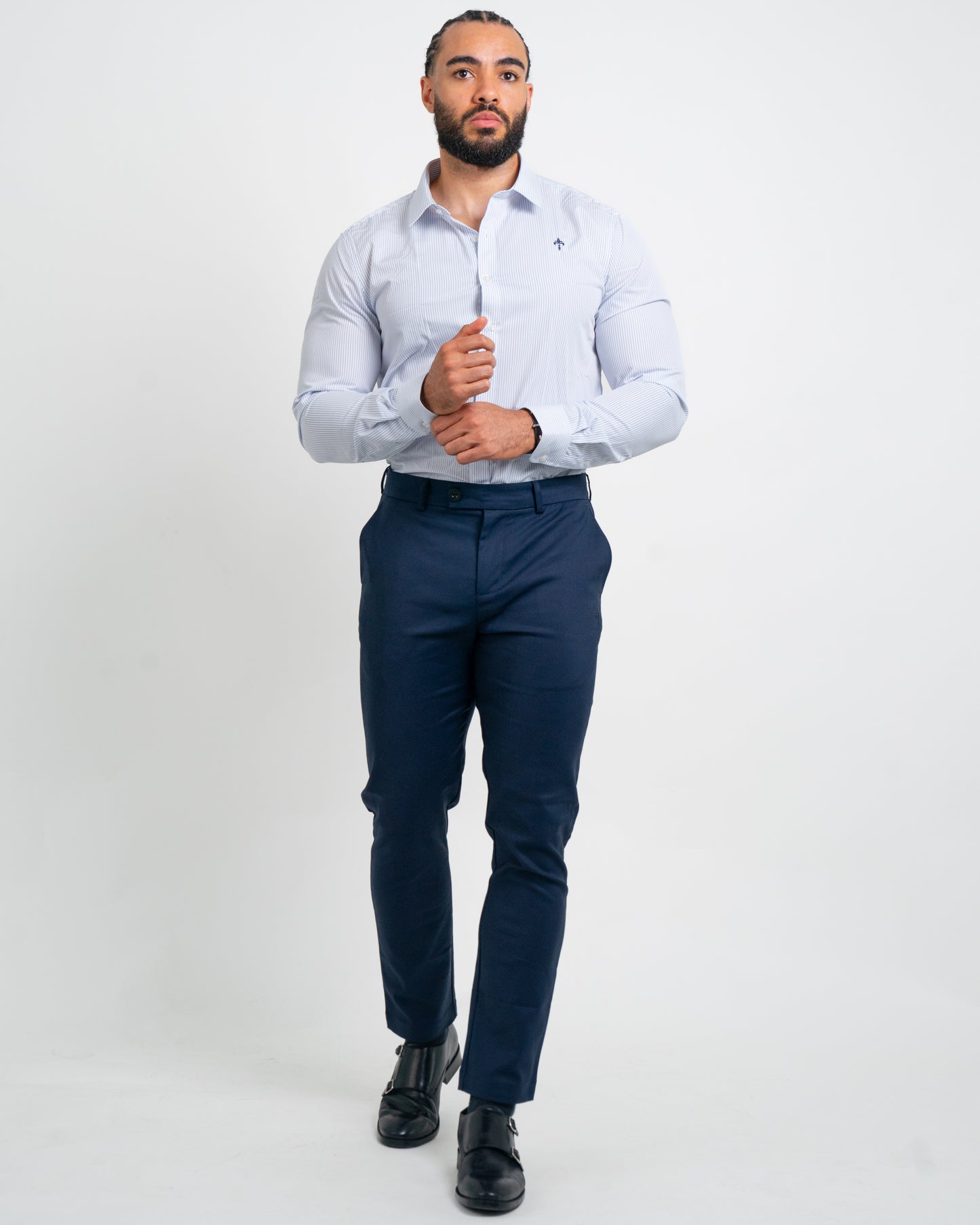 NEW! Tailored Fit Long Sleeve Shirt Pin Stripe White/ Blue