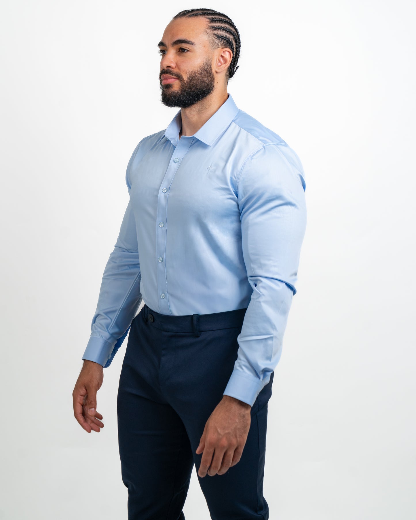 NEW! Tailored Fit Short Long Shirt Pale Blue