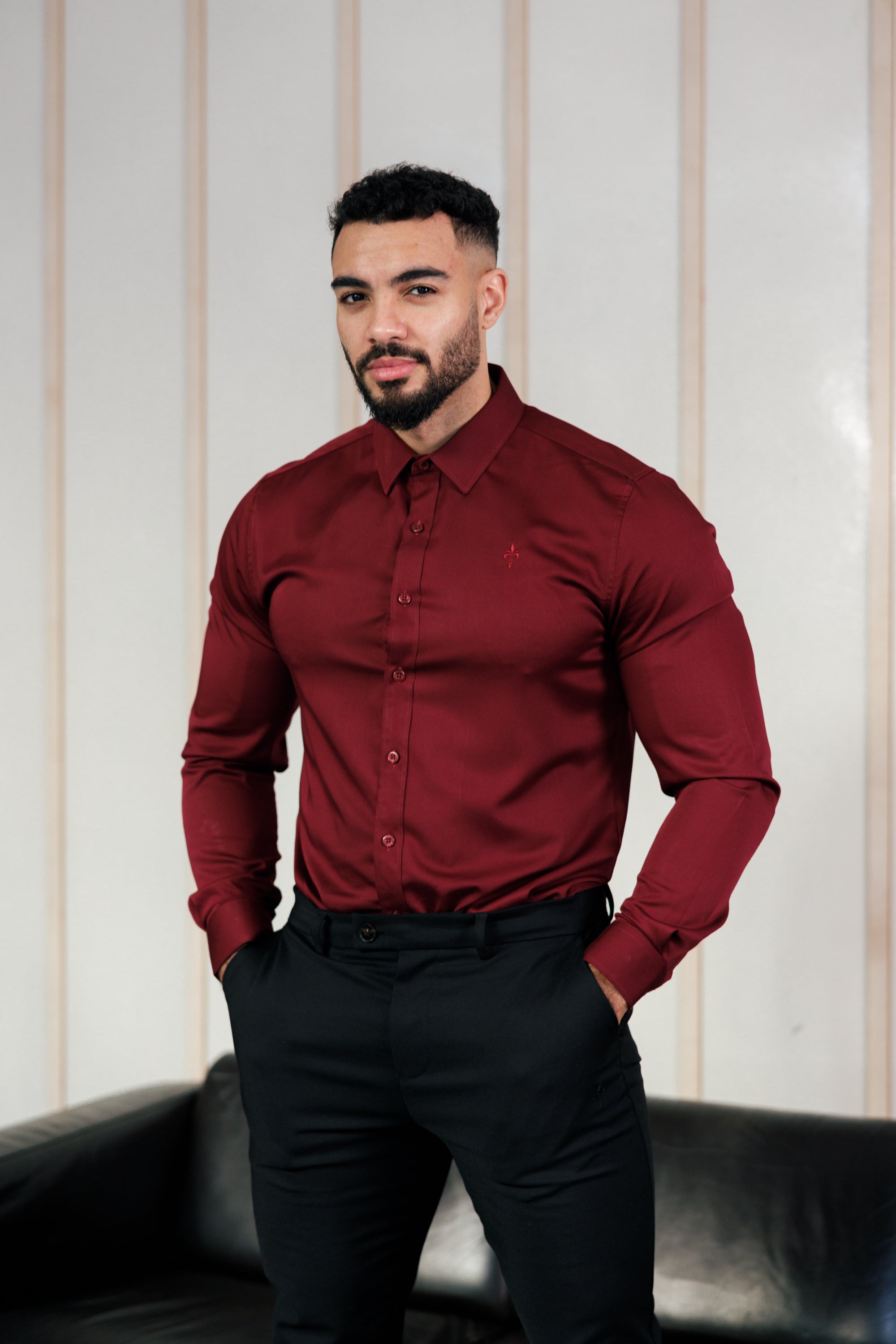 Tailored Fit Long Sleeve Shirt Vino Rosso