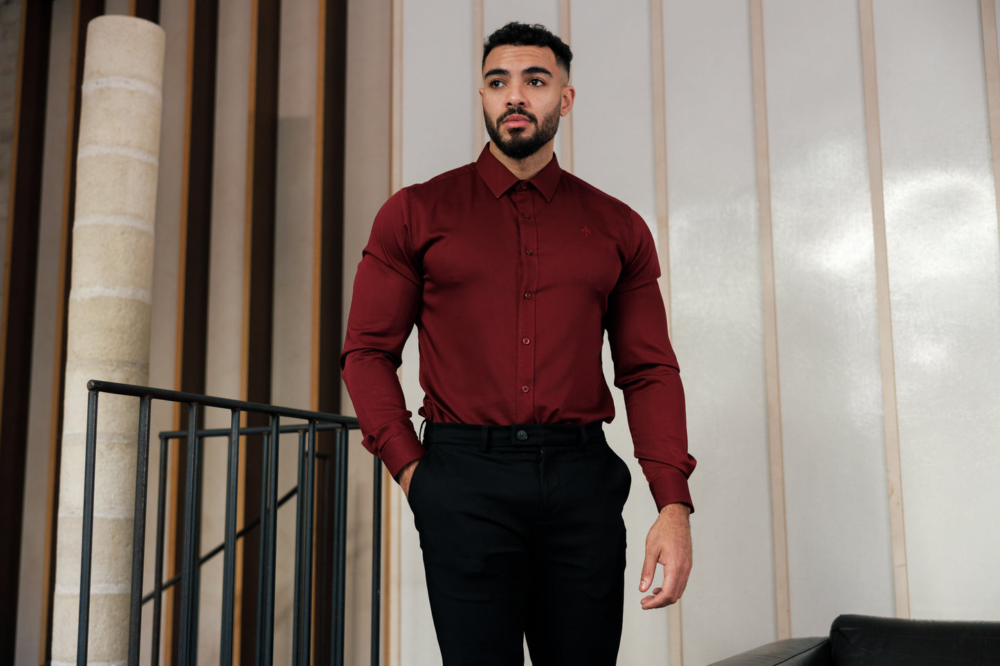 Tailored Fit Long Sleeve Shirt Vino Rosso