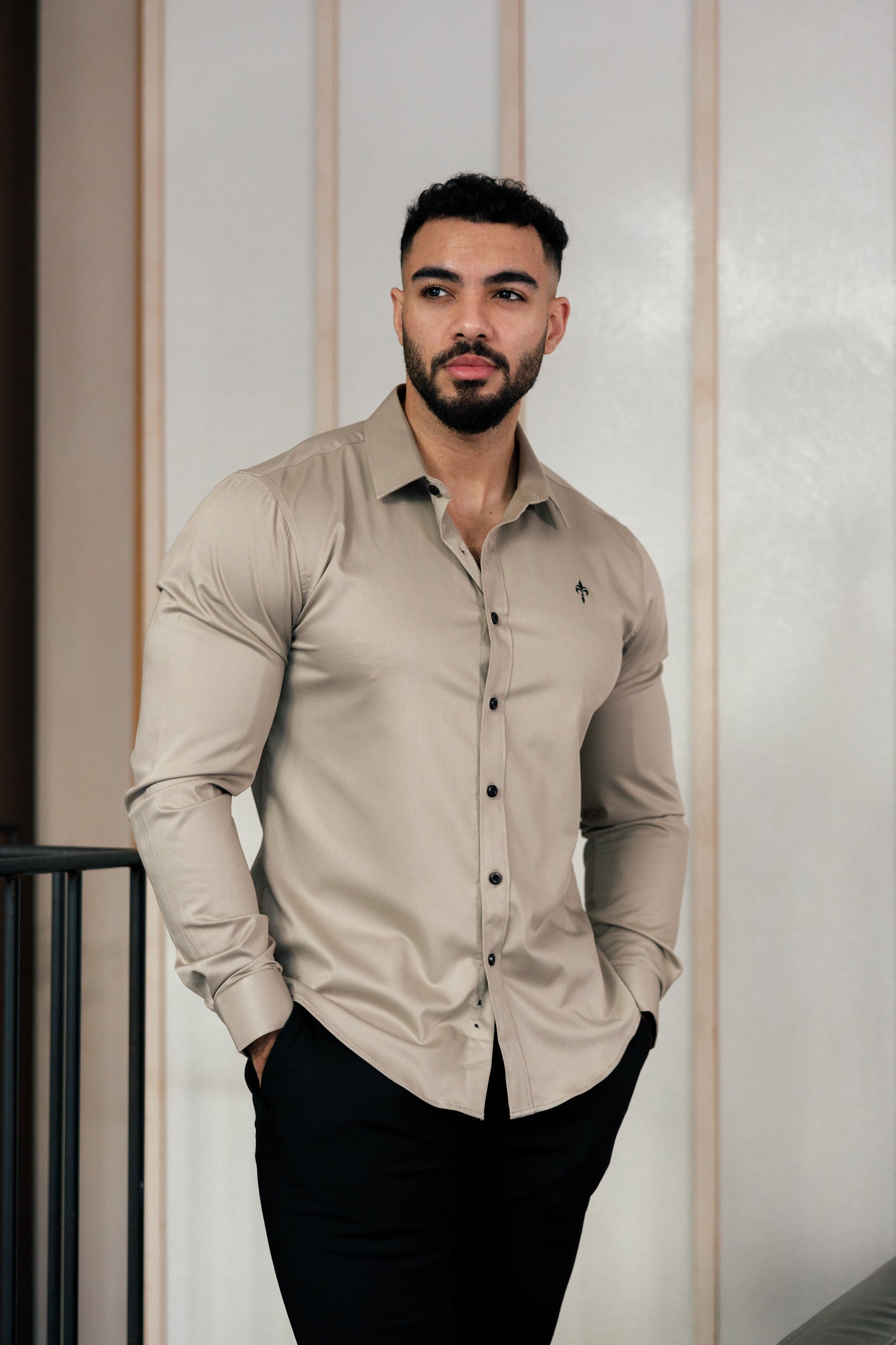 Tailored Fit Long Sleeve Shirt Khaki