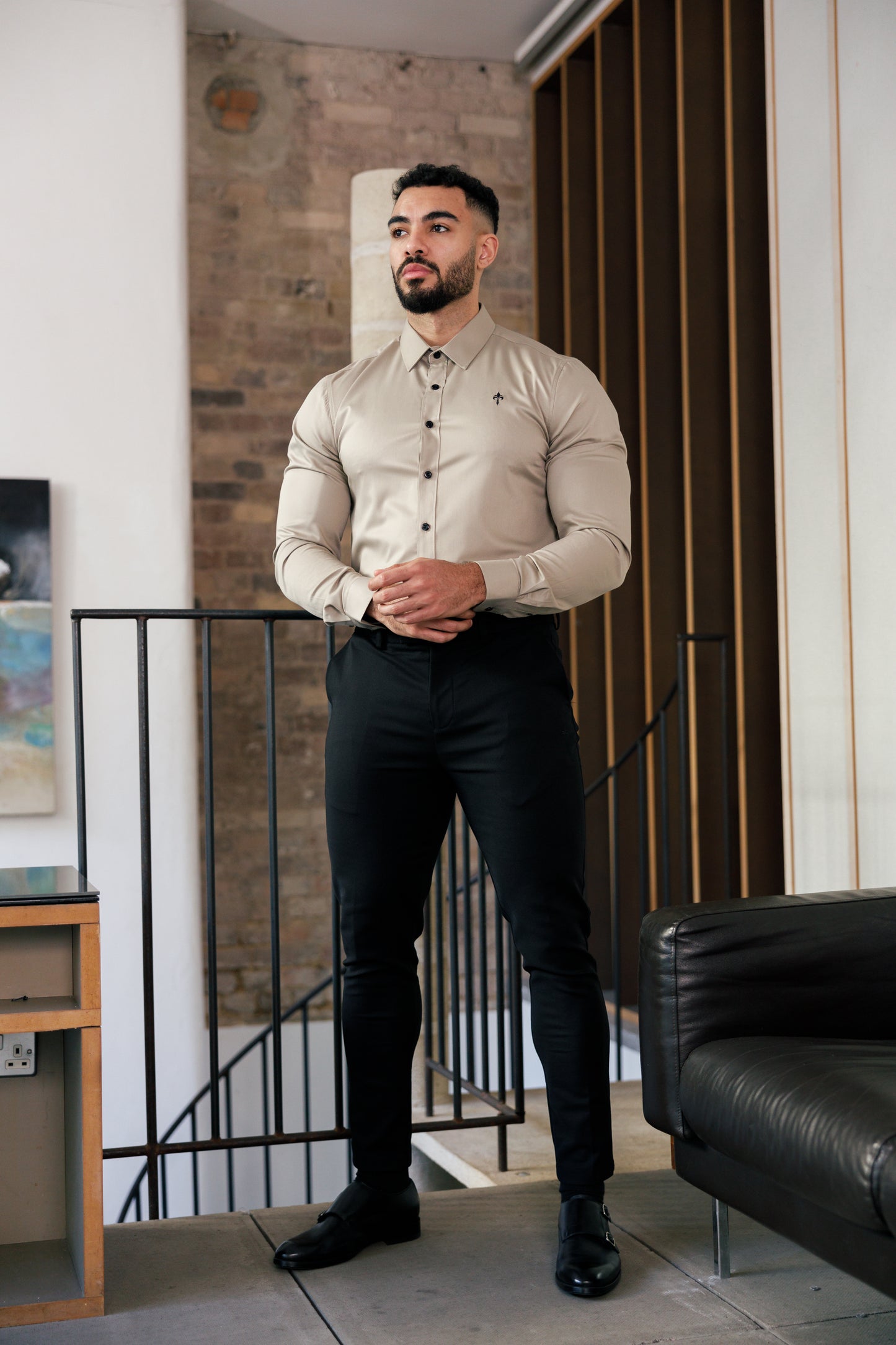 Tailored Fit Long Sleeve Shirt Khaki