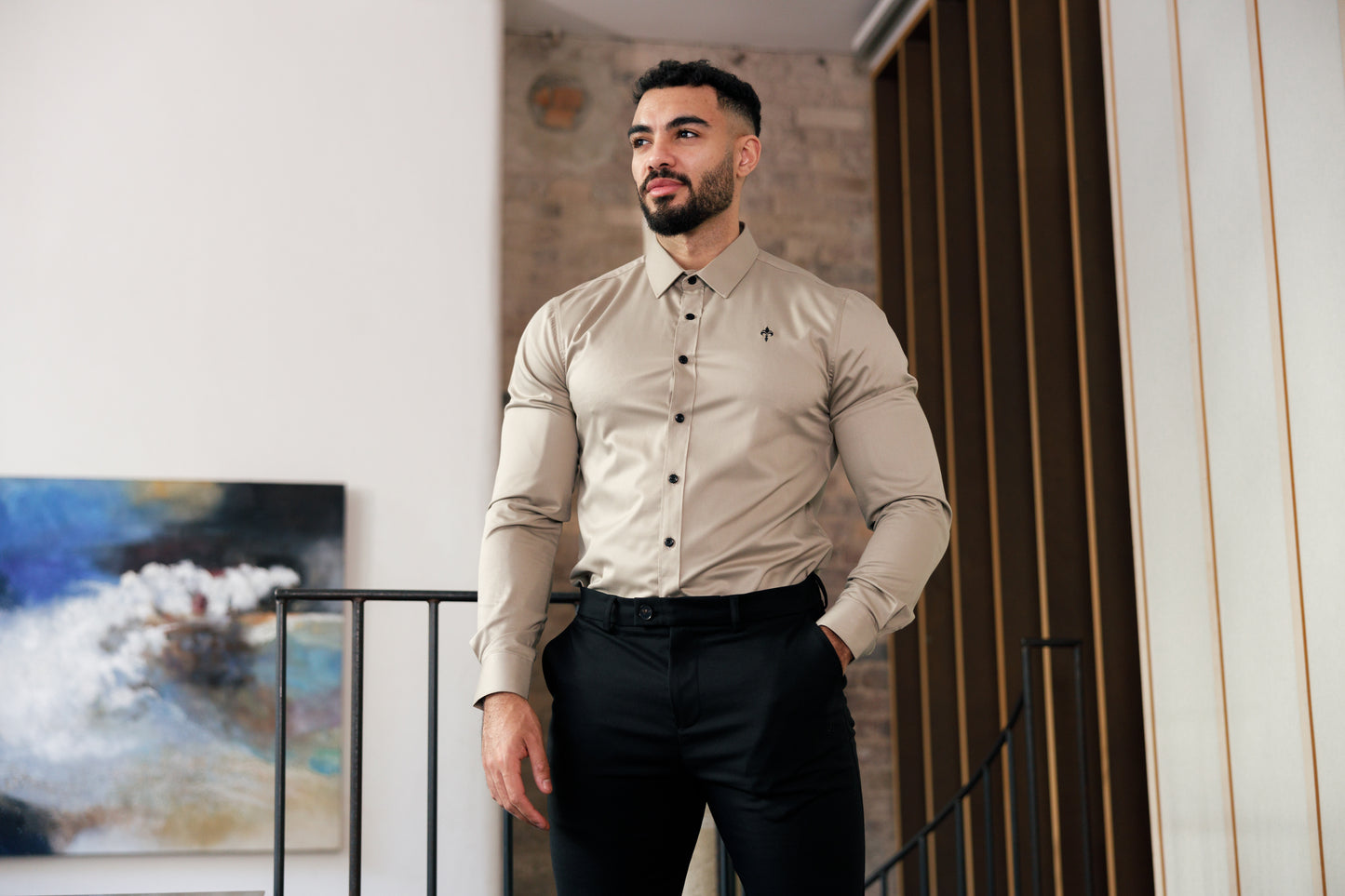 Tailored Fit Long Sleeve Shirt Khaki
