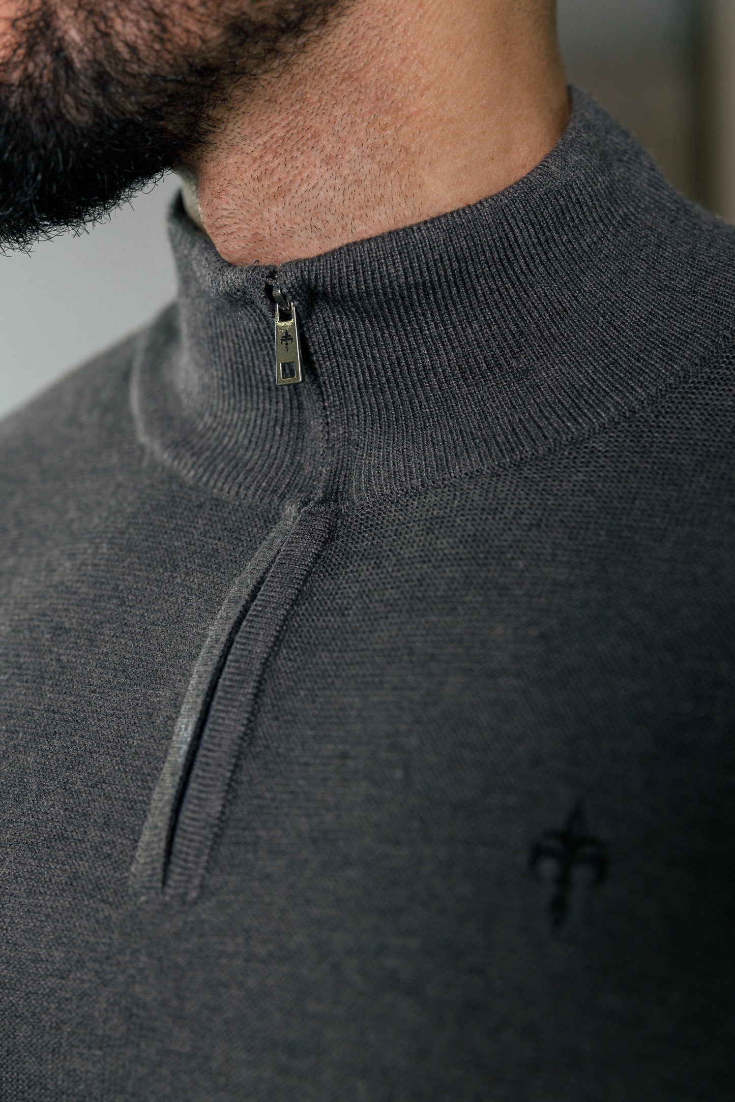 Super Slim Fit Wool Jumper 1/4 Zip Grey
