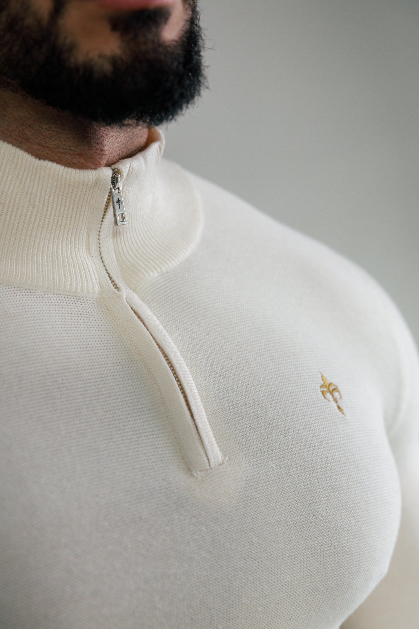 Super Slim Fit Wool Jumper 1/4 Zip Cream