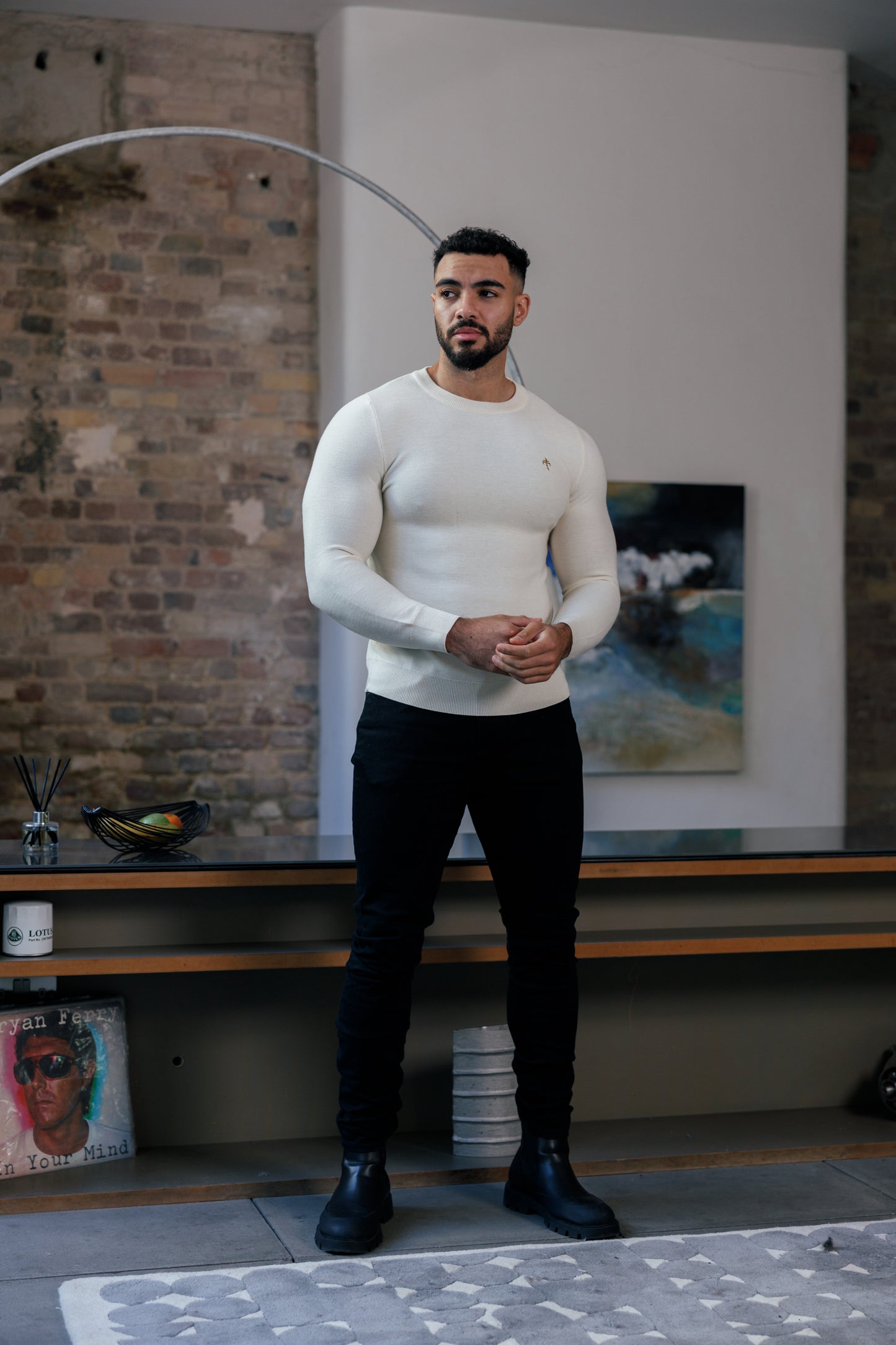Super Slim Fit Wool Jumper Crew Neck Cream