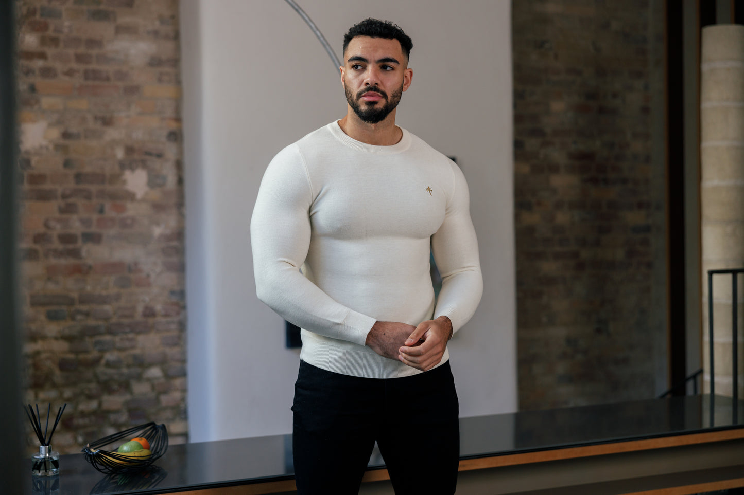 Super Slim Fit Wool Jumper Crew Neck Cream