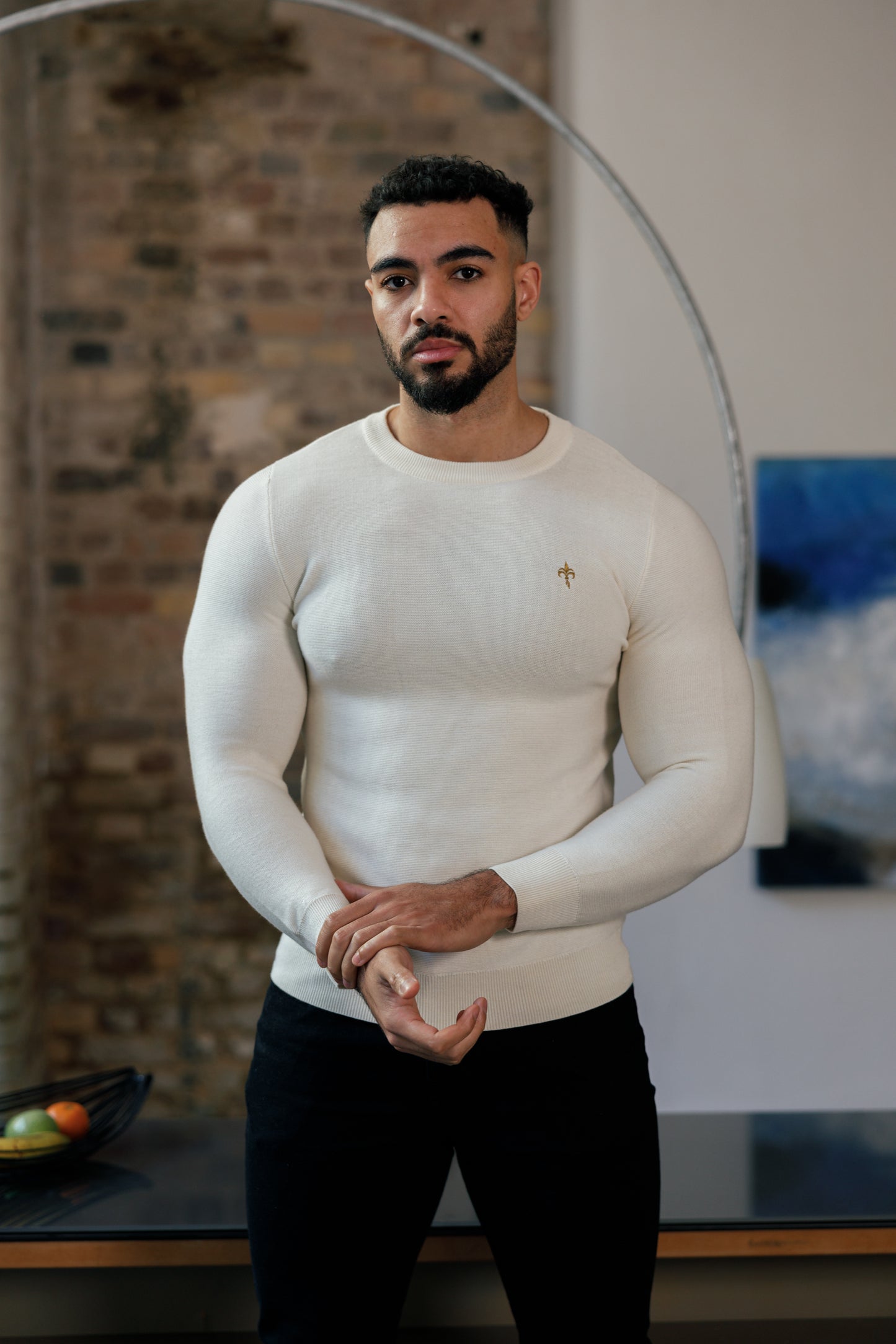 Super Slim Fit Wool Jumper Crew Neck Cream