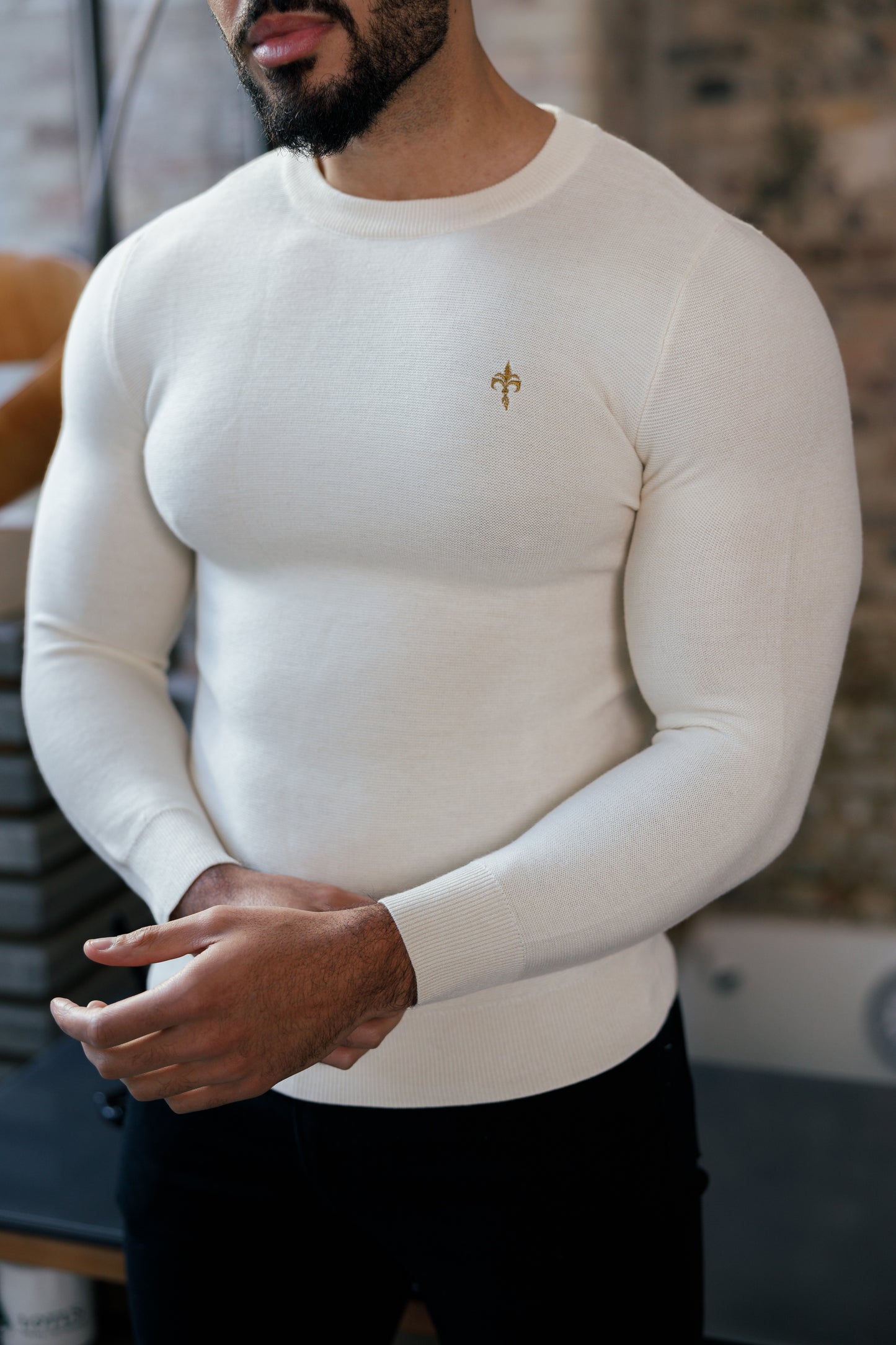 Super Slim Fit Wool Jumper Crew Neck Cream
