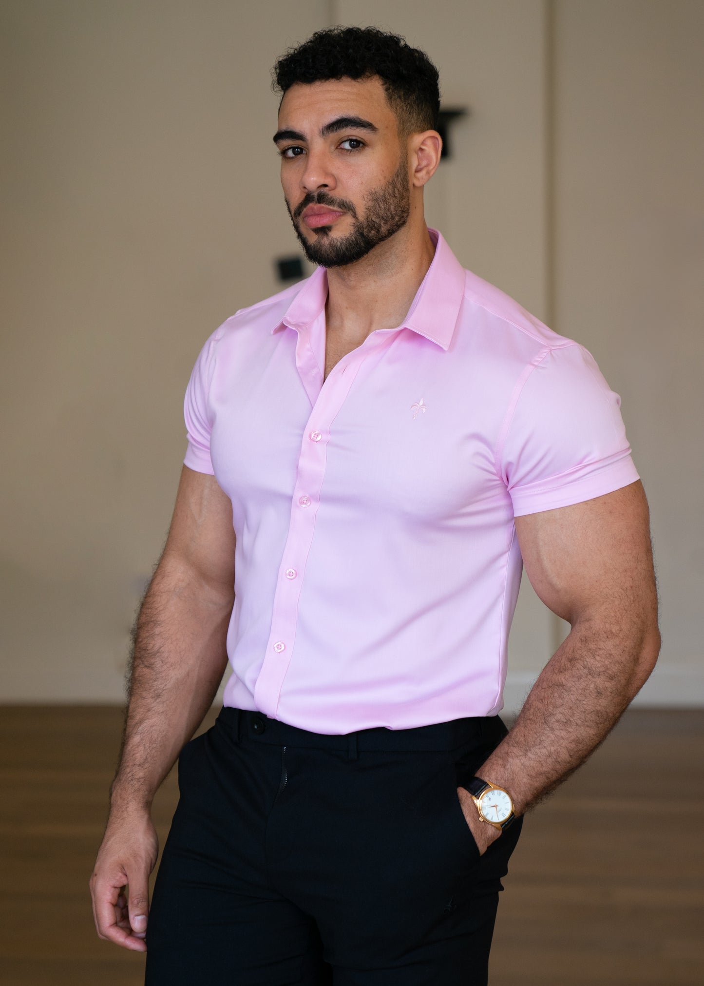 Slim Fit Short Sleeve Shirt Pale Pink