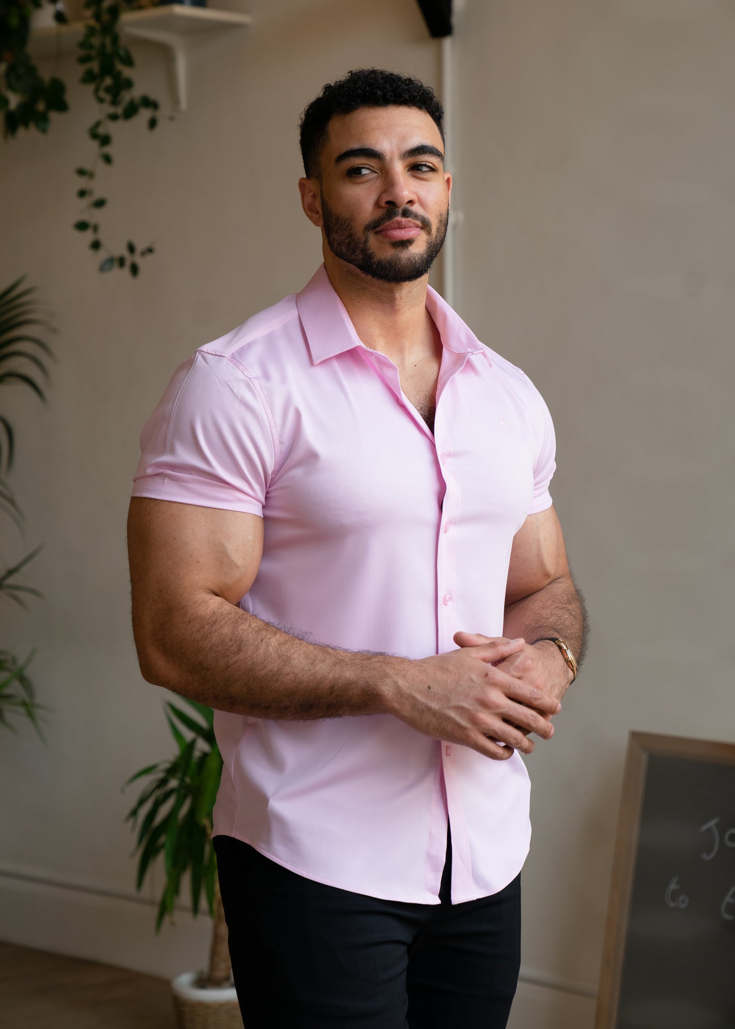 Slim Fit Short Sleeve Shirt Pale Pink