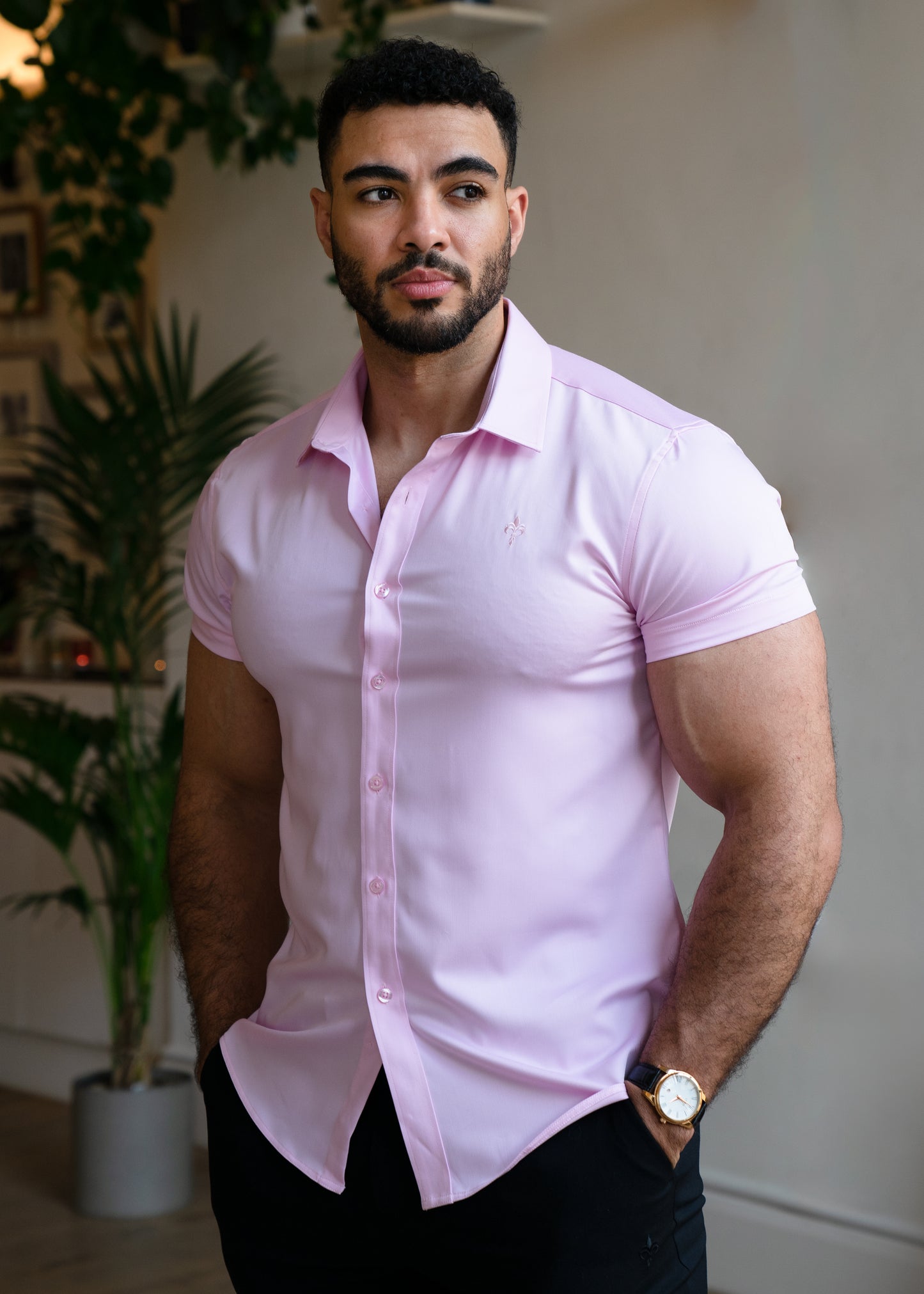 Slim Fit Short Sleeve Shirt Pale Pink