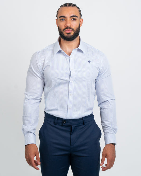 NEW! Tailored Fit Long Sleeve Shirt Pin Stripe White/ Blue