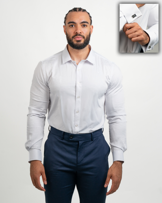 NEW! Tailored Fit Long Sleeve Double Cuff Shirt White