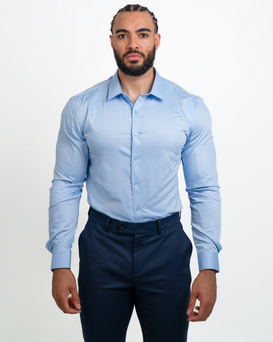 NEW! Tailored Fit Short Long Shirt Pale Blue