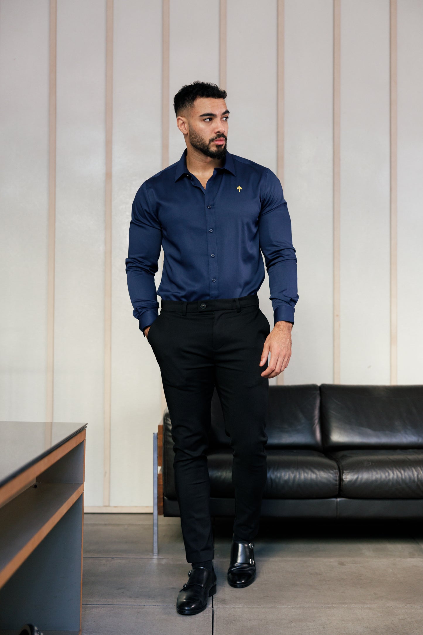 Tailored Fit Long Sleeve Shirt Navy