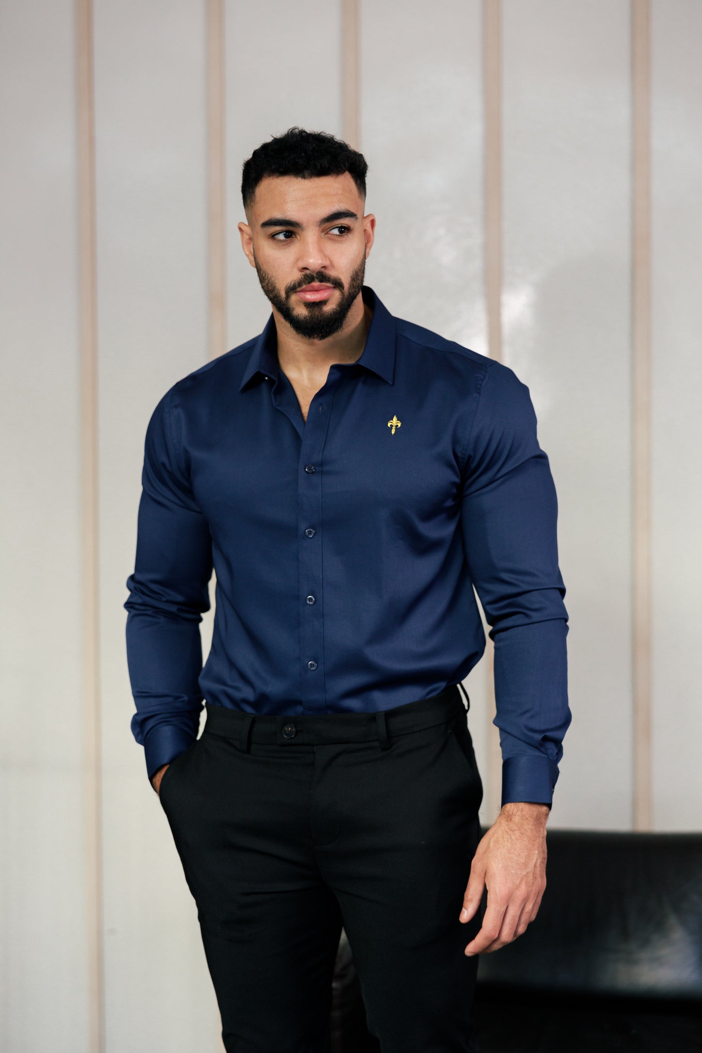 Tailored Fit Long Sleeve Shirt Navy