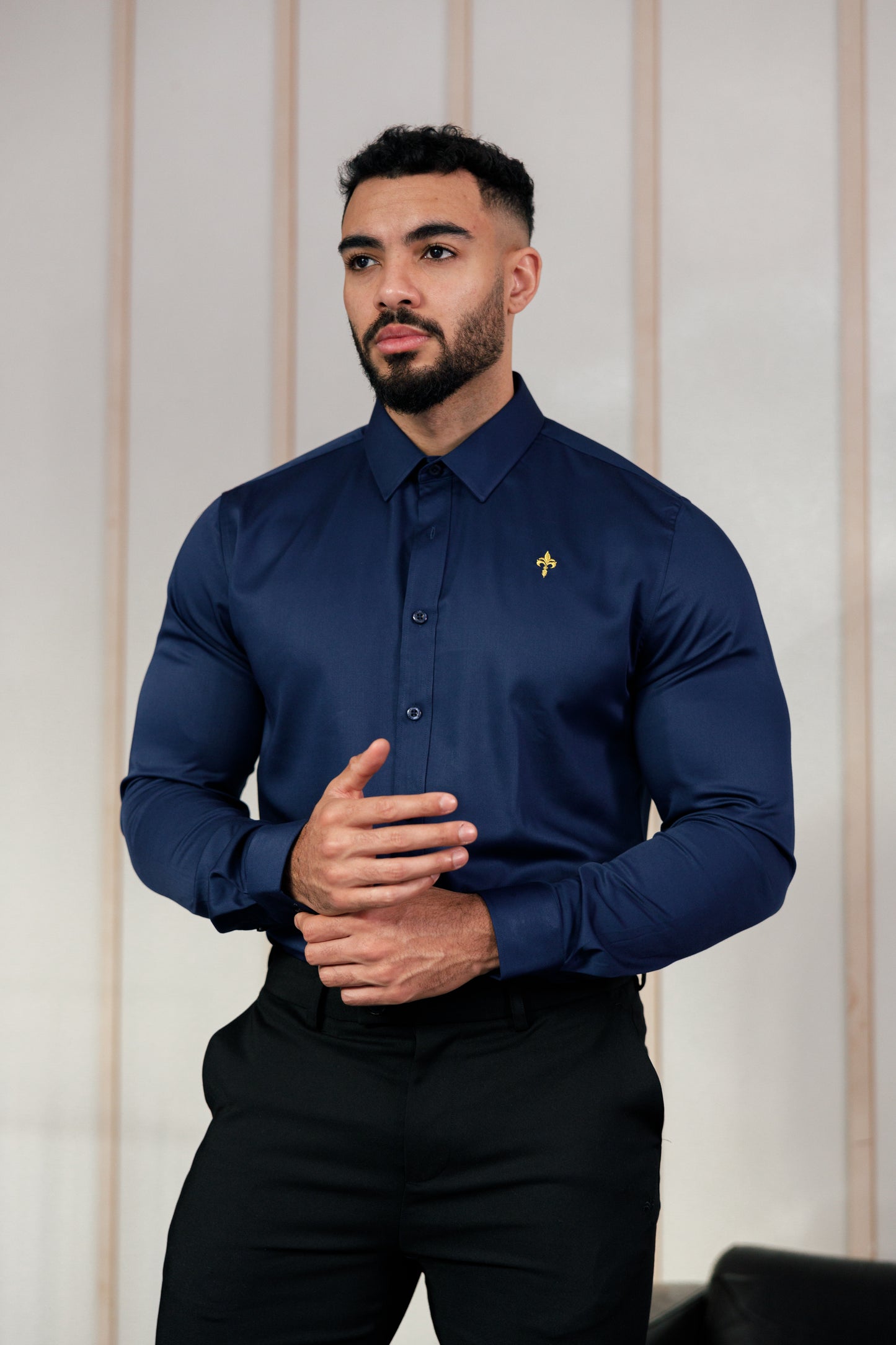 Tailored Fit Long Sleeve Shirt Navy