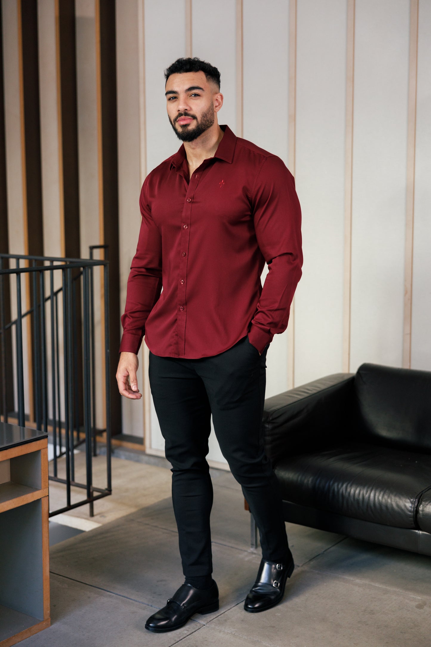 Tailored Fit Long Sleeve Shirt Burgundy
