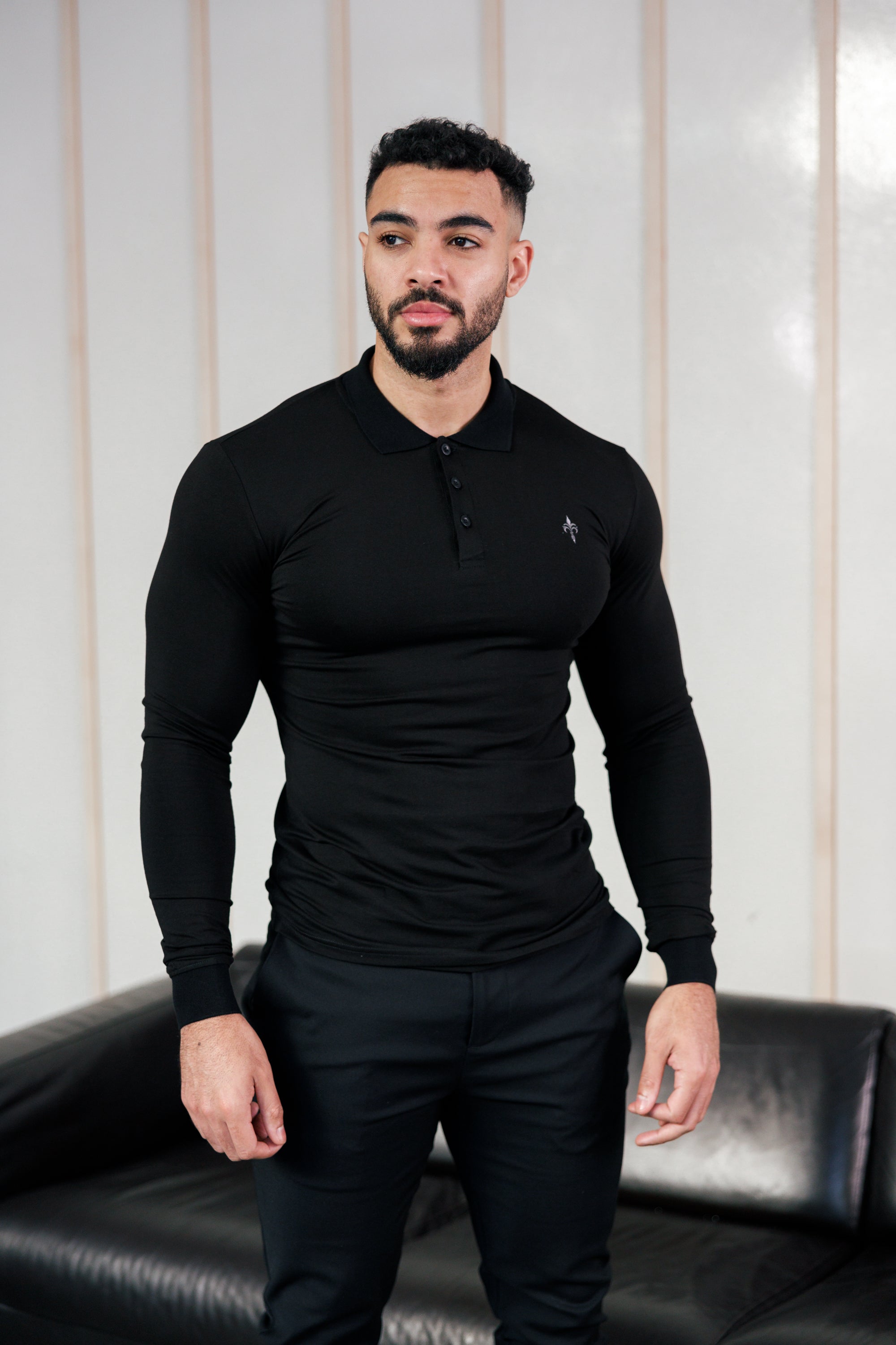 Muscle fit long sleeve polo clearance shirt