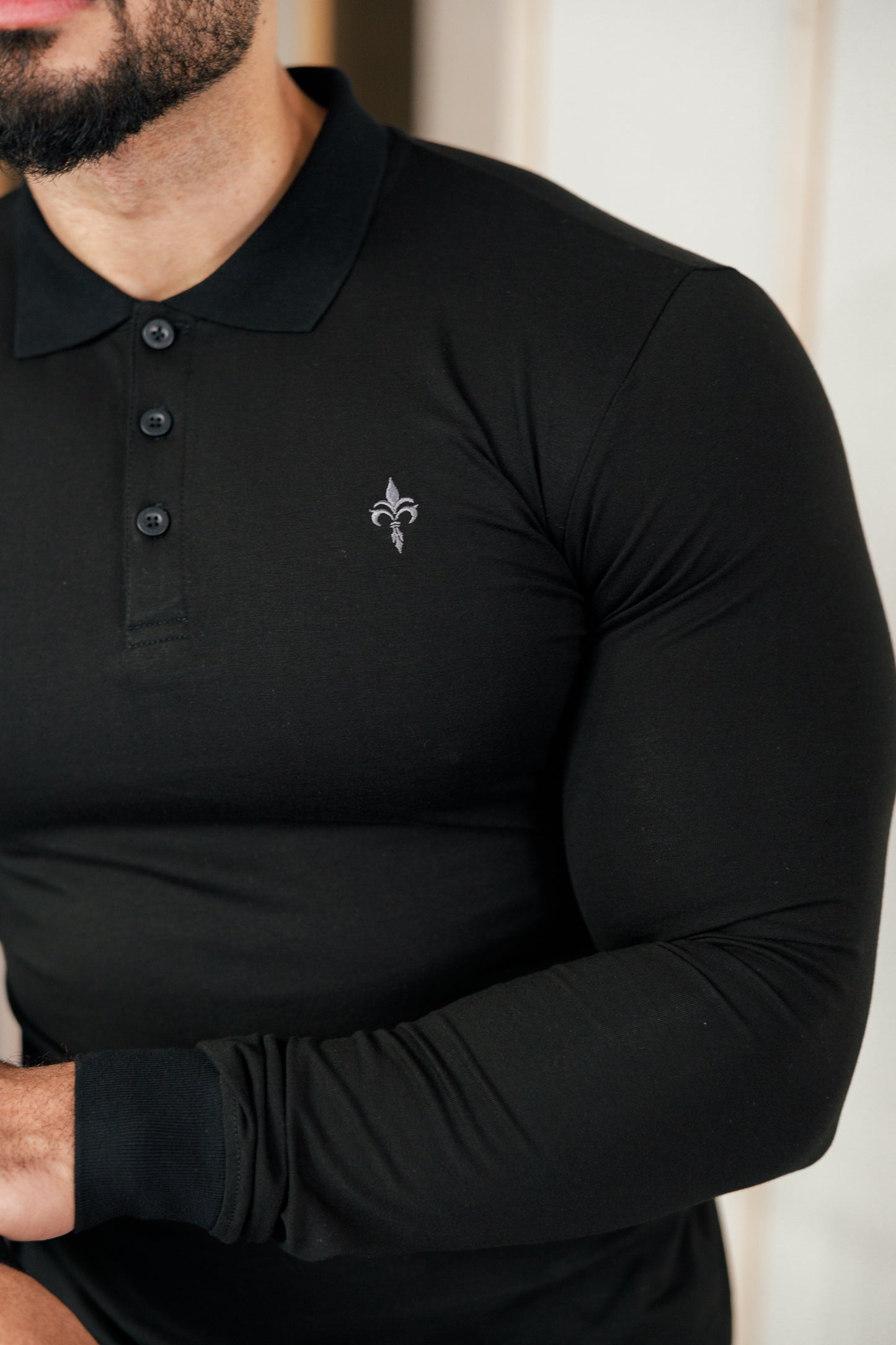 Super Slim Fit Long Sleeve Polo Shirt Black