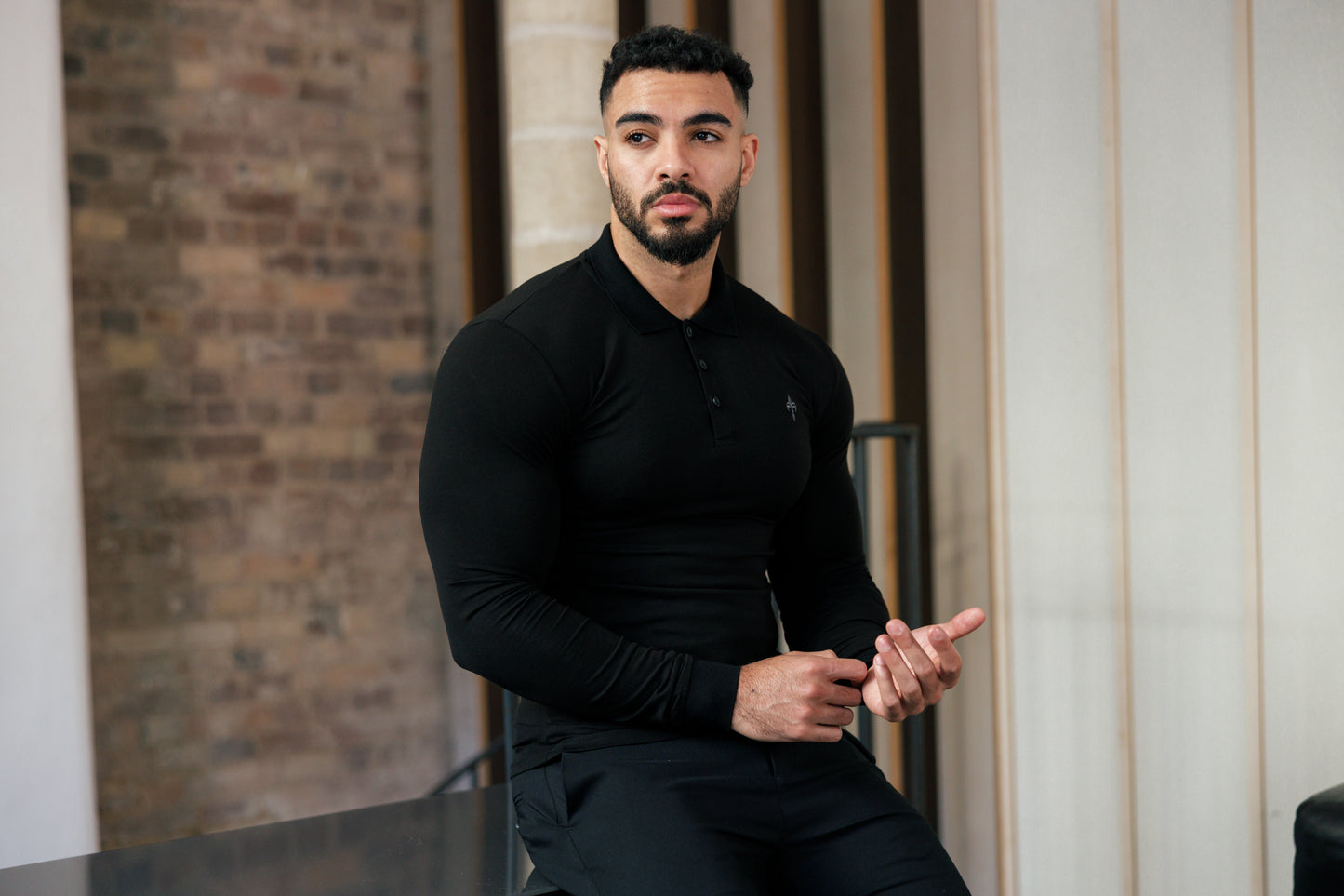 Super Slim Fit Long Sleeve Polo Shirt Black