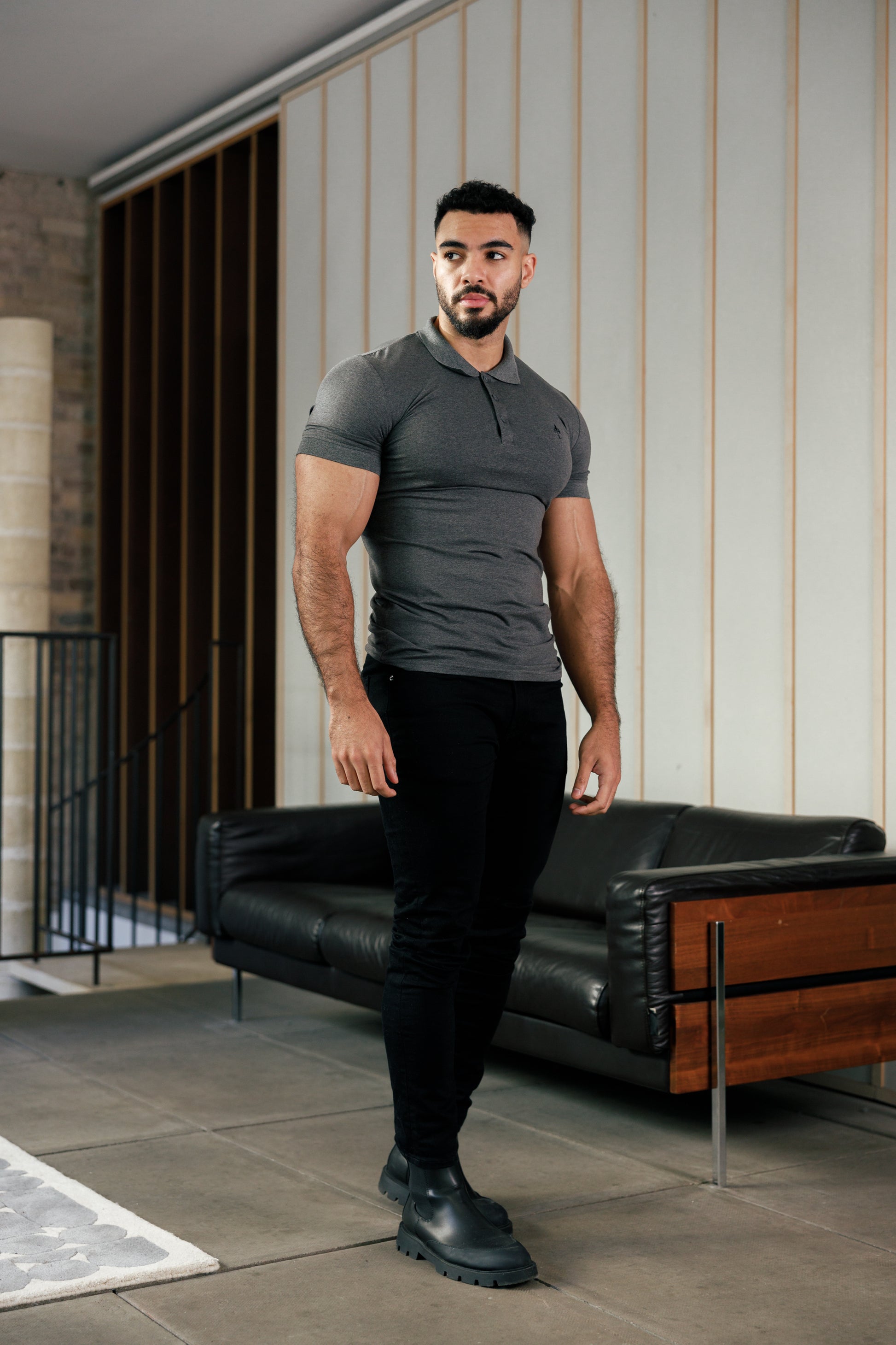 Super Slim Fit Short Sleeve Polo Shirt Charcoal – Louis Arjuna