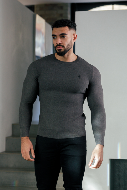 Super Slim Fit Wool Jumper Crew Neck Grey